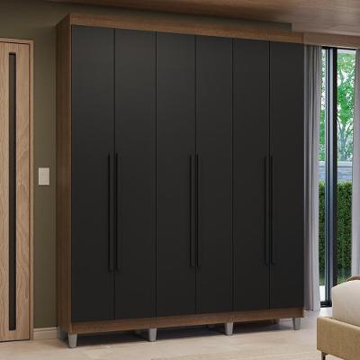Guarda-roupa Casal Com Pés 6 Portas Batentes Rustic-preto-preto Venus Madesa