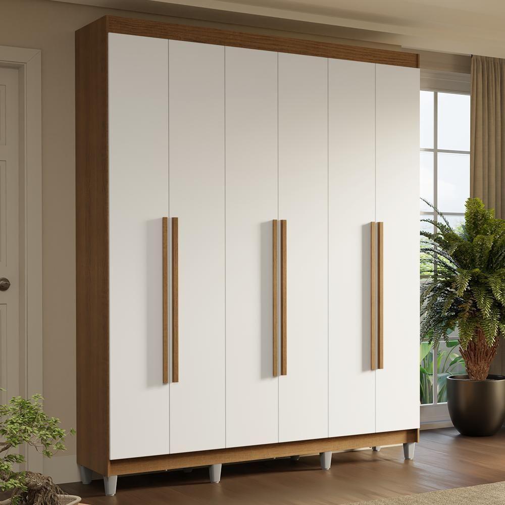 Guarda-roupa Casal Com Pés 6 Portas Batentes Rustic-branco-rustic Saturno Madesa - 1