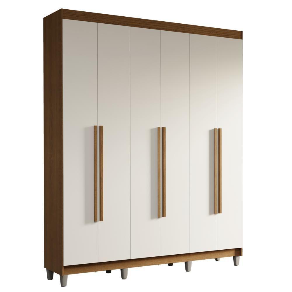 Guarda-roupa Casal Com Pés 6 Portas Batentes Rustic-branco-rustic Saturno Madesa - 2