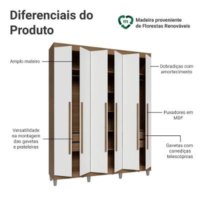 Guarda Roupa Casal Saturno 6 Portas Batentes 4 Gavetas Rustic-branco-rustic Madesa