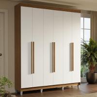 Guarda-roupa Casal Com Pés 6 Portas Batentes Rustic-branco-rustic Saturno Madesa - 1