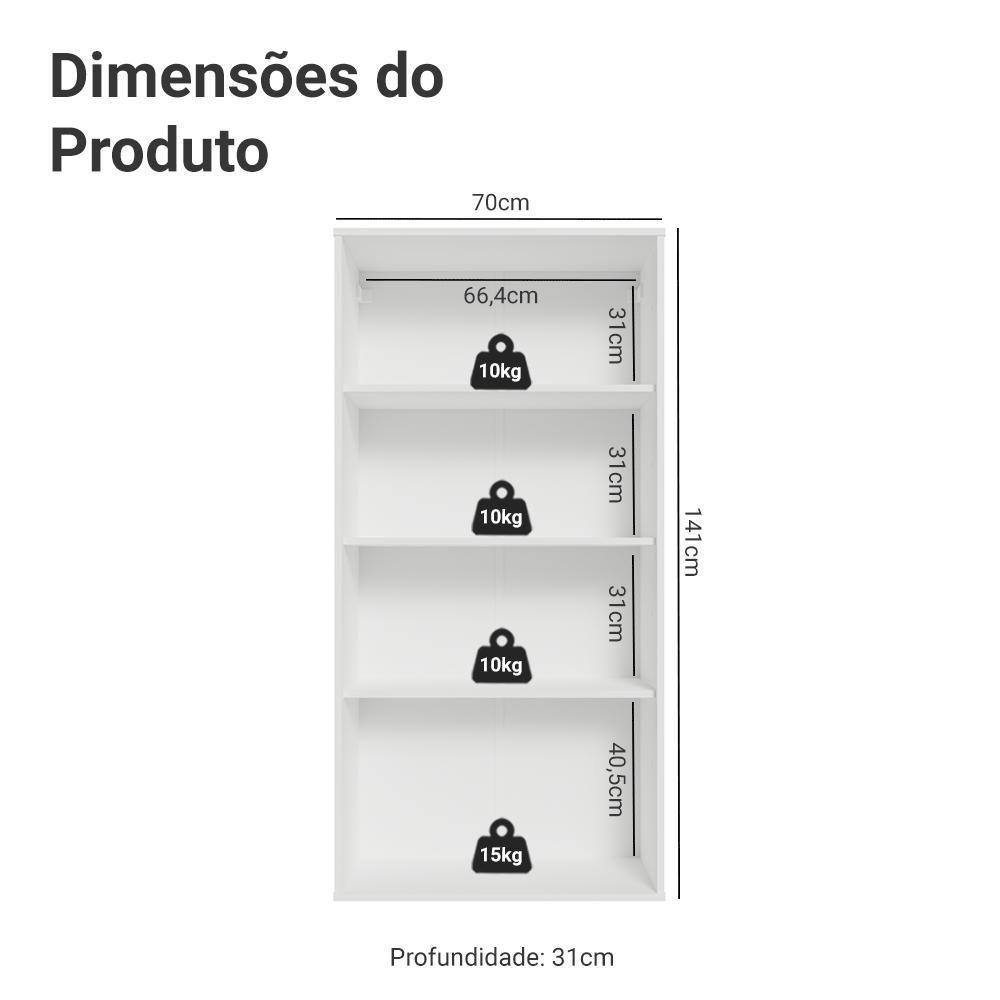 Cristaleira Suspensa 70 Cm 2 Portas De Vidro Branco Vik Madesa - 3