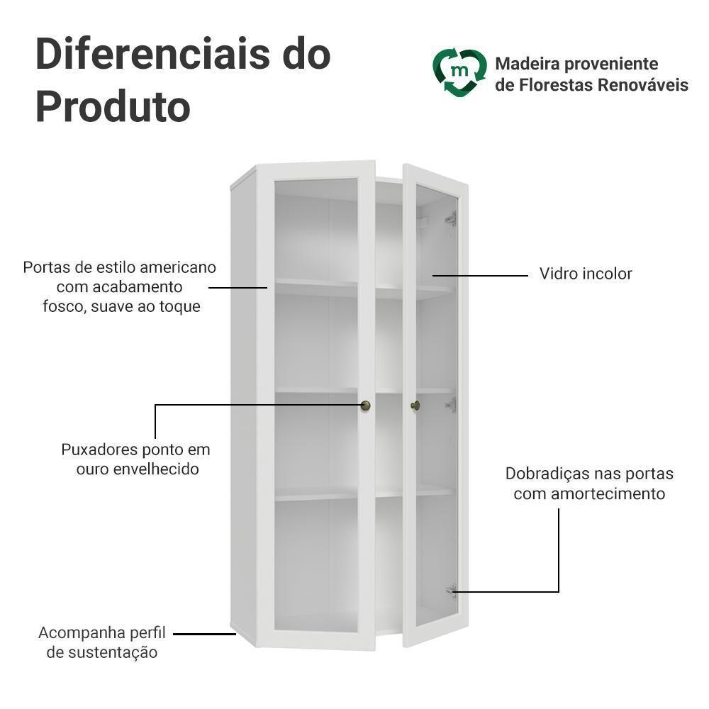 Cristaleira Suspensa 70 Cm 2 Portas De Vidro Branco Vik Madesa - 4