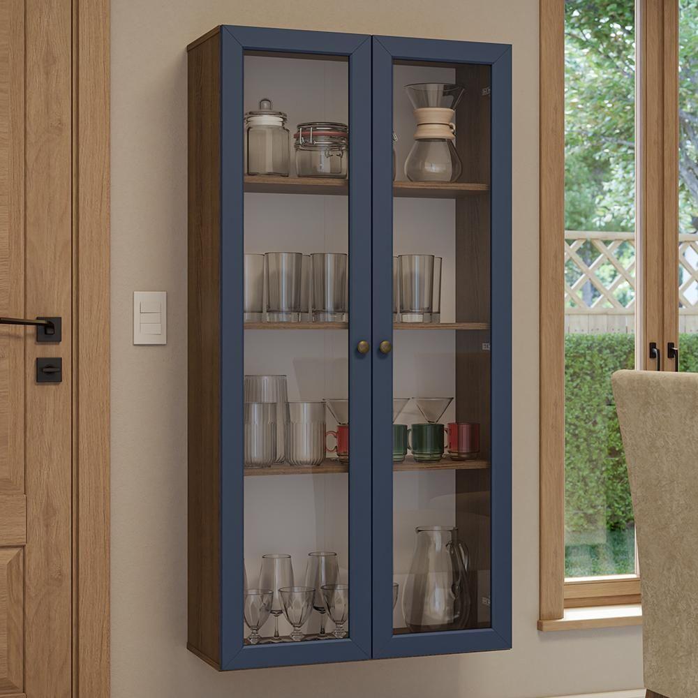 Cristaleira Suspensa 70 Cm 2 Portas De Vidro Rustic-azul Vik Madesa - 1