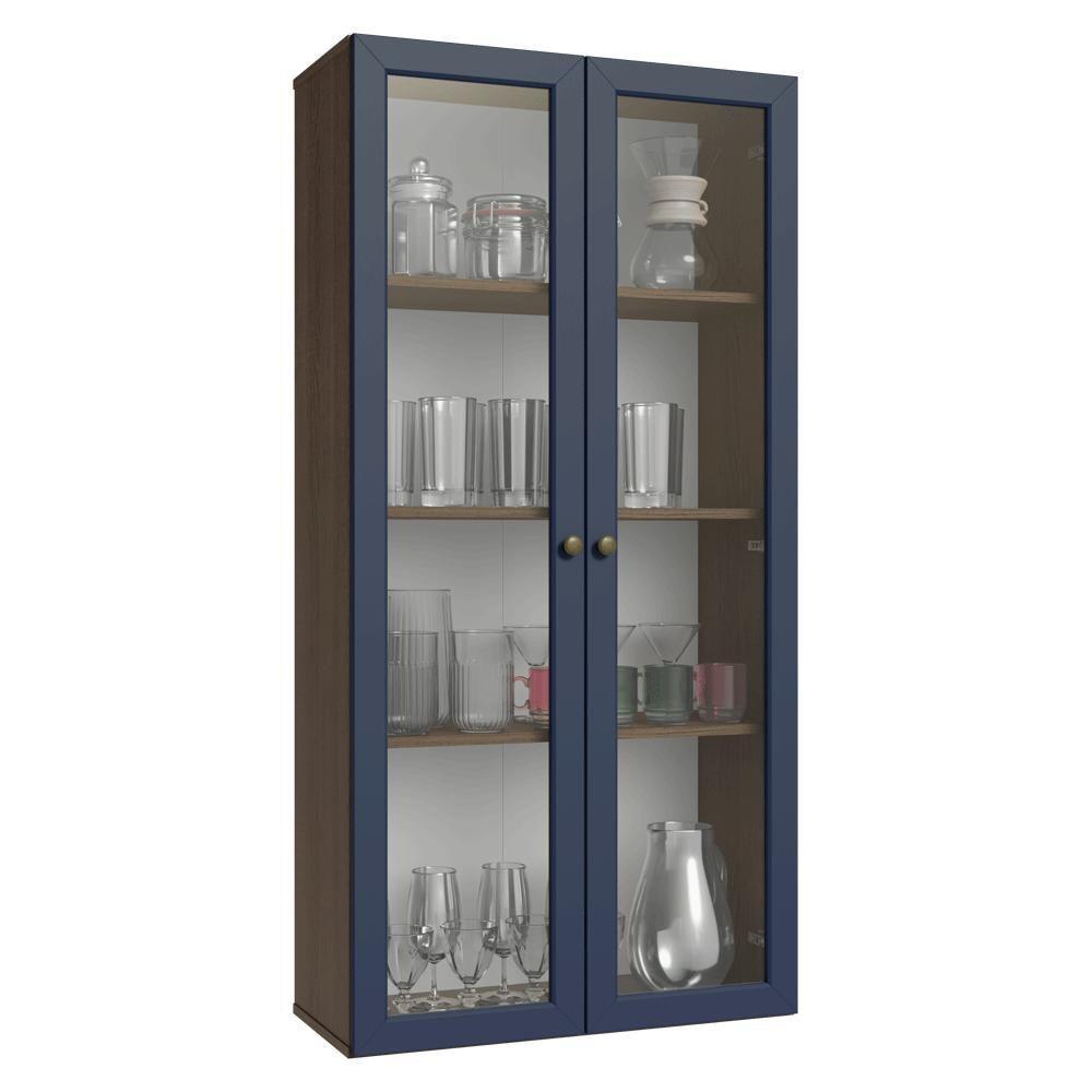 Cristaleira Suspensa 70 Cm 2 Portas De Vidro Rustic-azul Vik Madesa - 2