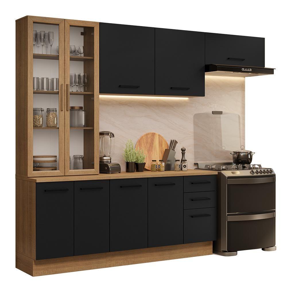 Armário De Cozinha Completa 270cm Rustic/preto Agata Madesa 11 - 2