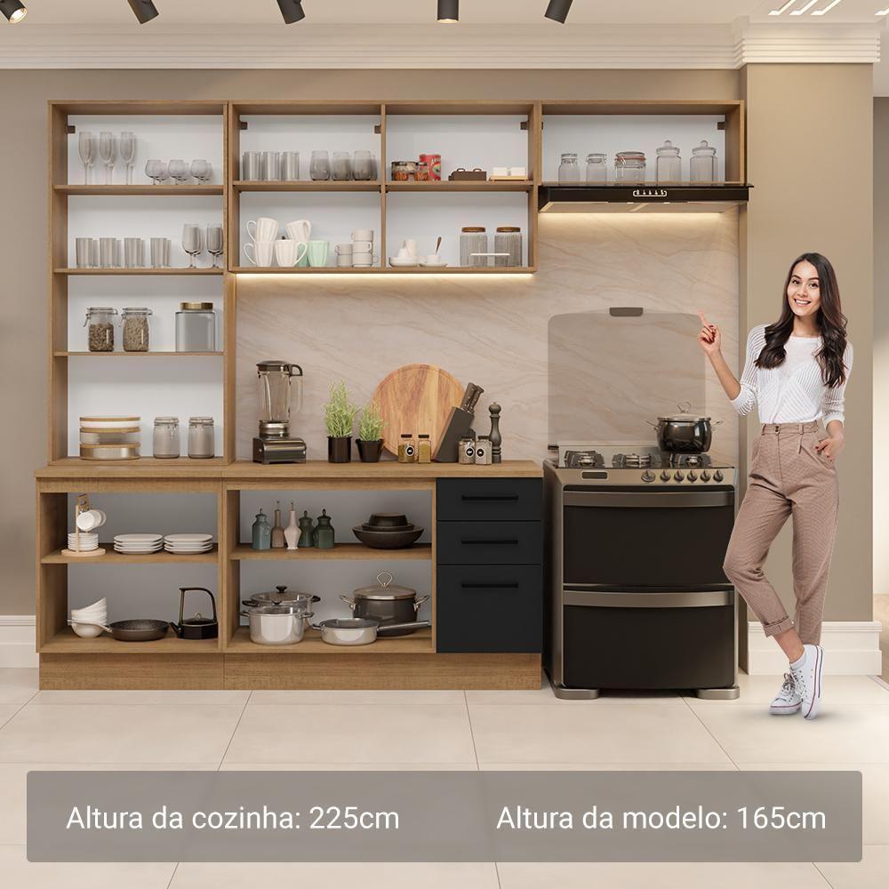 Armário De Cozinha Completa 270cm Rustic/preto Agata Madesa 11 - 5