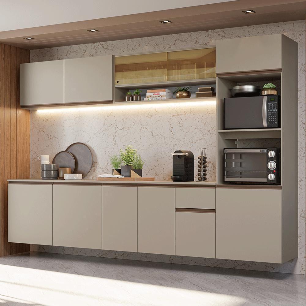 Armário De Cozinha Completa 300 Cm Suspenso Nice Madesa 03 Crema - 1