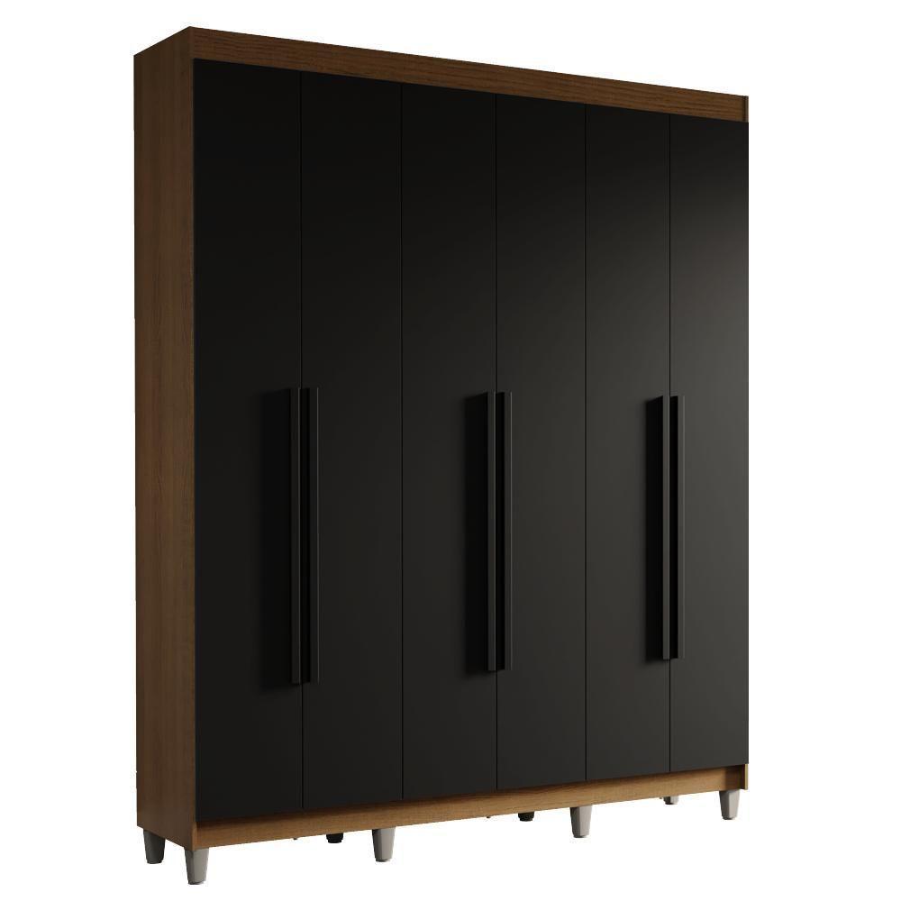 Guarda-roupa Casal Com Pés 6 Portas Batentes Rustic-preto-preto Saturno Madesa - 2