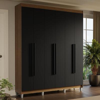 Guarda-roupa Casal Com Pés 6 Portas Batentes Rustic-preto-preto Saturno Madesa