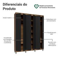 Guarda-roupa Casal Com Pés 6 Portas Batentes Rustic-preto-preto Saturno Madesa