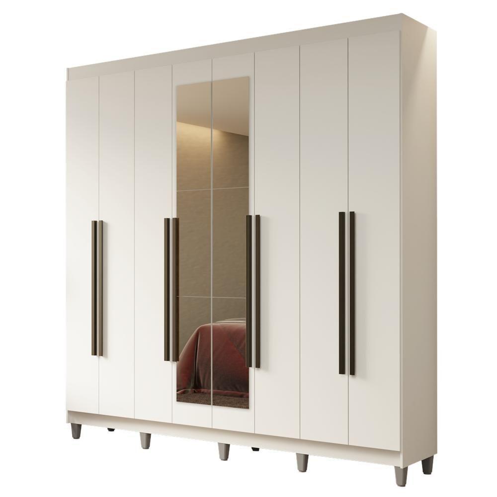 Guarda-roupa Casal Com Pés 8 Portas Batentes Com Espelho Branco-branco-preto Netuno Madesa - 2