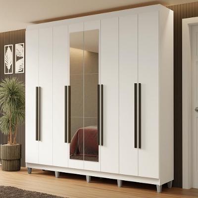 Guarda-roupa Casal Com Pés 8 Portas Batentes Com Espelho Branco-branco-preto Netuno Madesa