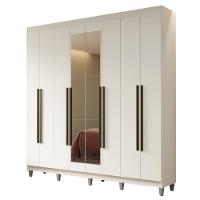 Guarda-roupa Casal Com Pés 8 Portas Batentes Com Espelho Branco-branco-preto Netuno Madesa - 2