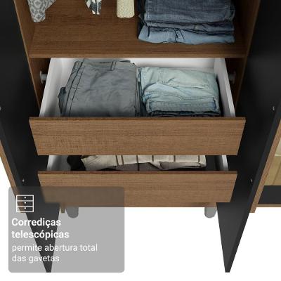 Guarda Roupa Casal Netuno 6 Portas Batentes 4 Gavetas Rustic-Preto-Rustic