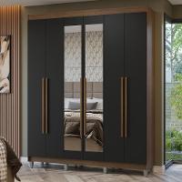 Guarda-roupa Casal Com Pés 6 Portas Batentes Com Espelho Rustic-preto-rustic Netuno Madesa - 1