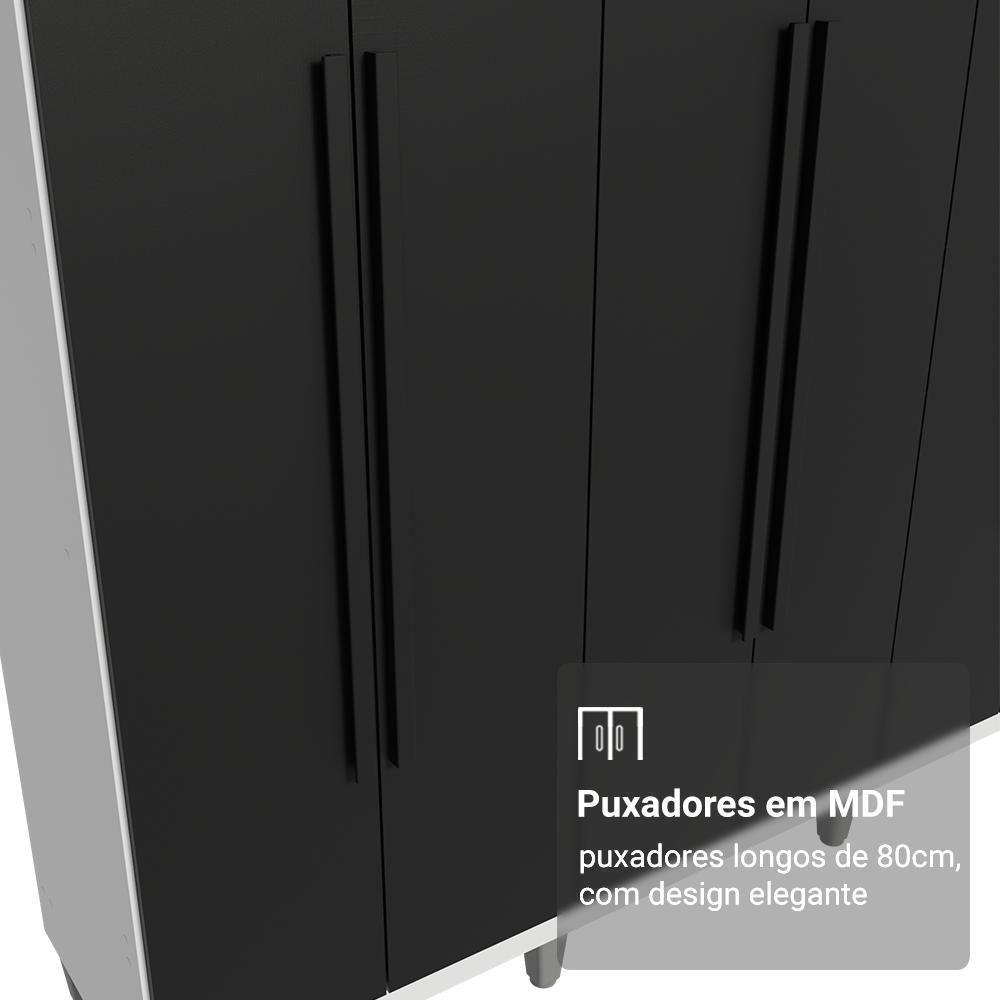 Guarda-roupa Casal Com Pés 6 Portas Batentes Branco-preto-preto Netuno Madesa - 6