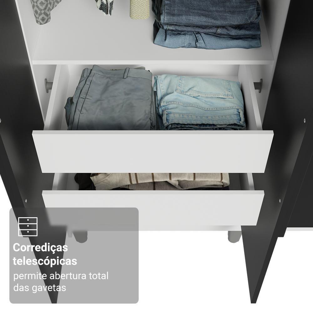 Guarda-roupa Casal Com Pés 6 Portas Batentes Branco-preto-preto Netuno Madesa - 7