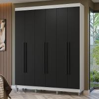 Guarda-roupa Casal Com Pés 6 Portas Batentes Branco-preto-preto Netuno Madesa - 1