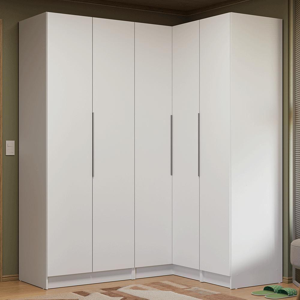 Guarda-roupa Modulado De Canto 310 Cm 5 Portas 2 Gavetas Branco Neo Madesa 02 - 1