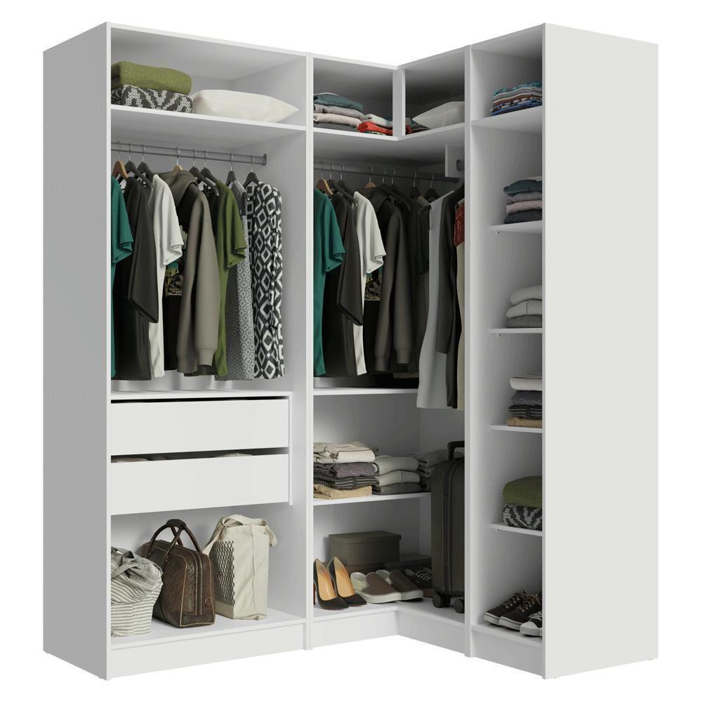 Guarda-roupa Modulado De Canto 310 Cm 5 Portas 2 Gavetas Branco Neo Madesa 02 - 6