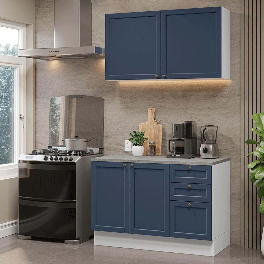 Armário De Cozinha Compacta 120 Cm Branco/azul Vik Madesa 01 Branco/azul - 1