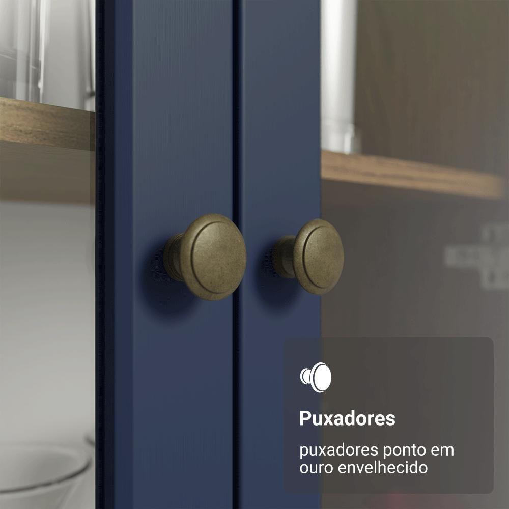 Cristaleira 70 Cm 2 Portas De Vidro Com Pés Trapézio Rustic-azul-rustic Vik Madesa - 6