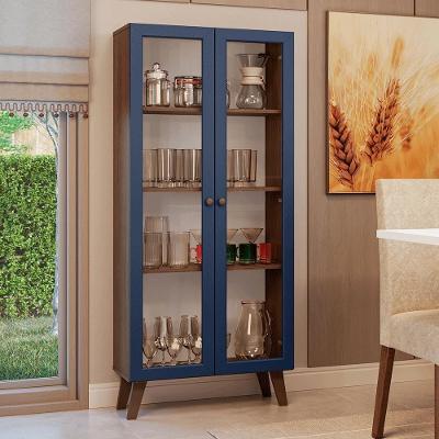 Cristaleira 70 Cm 2 Portas De Vidro Com Pés Trapézio Rustic-azul-rustic Vik Madesa