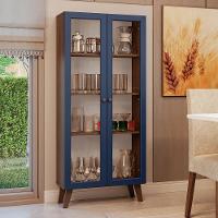 Cristaleira 70 Cm 2 Portas De Vidro Com Pés Trapézio Rustic-azul-rustic Vik Madesa - 1