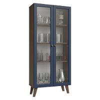 Cristaleira 70 Cm 2 Portas De Vidro Com Pés Trapézio Rustic-azul-rustic Vik Madesa - 2