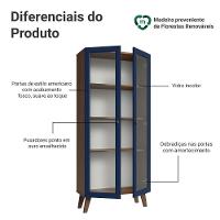 Cristaleira 70 Cm 2 Portas De Vidro Com Pés Trapézio Rustic-azul-rustic Vik Madesa