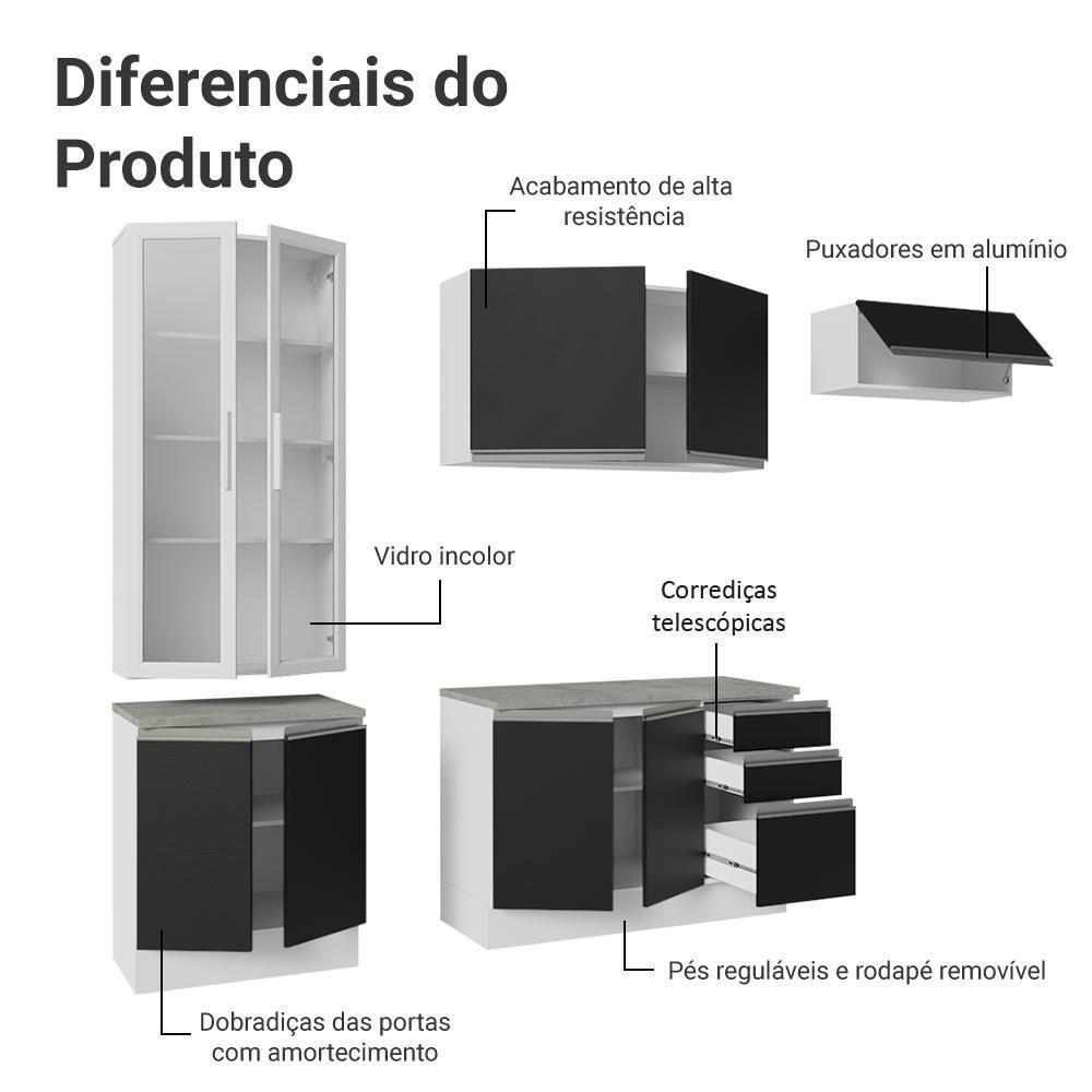 Armário De Cozinha Completa 270cm Branco/preto Glamy Madesa 16 - 7