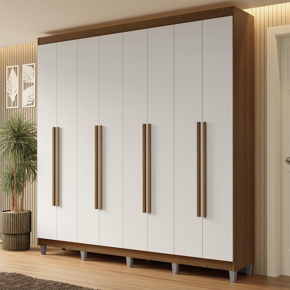 Guarda-roupa Casal Com Pés 8 Portas Batentes Rustic-branco-rustic Netuno Madesa - 1