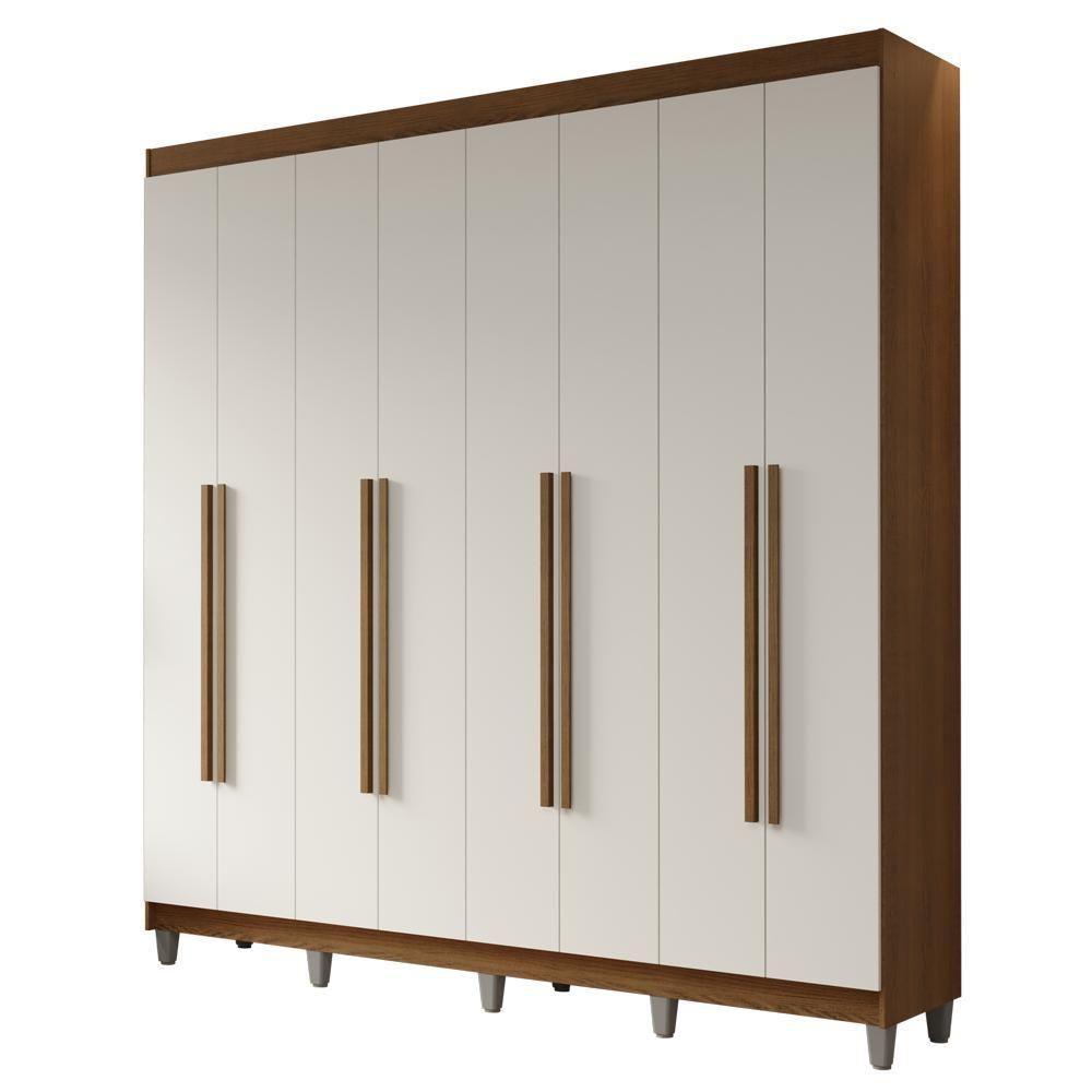 Guarda-roupa Casal Com Pés 8 Portas Batentes Rustic-branco-rustic Netuno Madesa - 3
