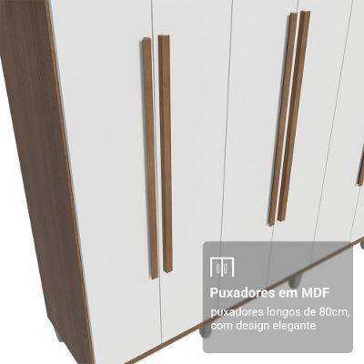 Guarda Roupa Casal Netuno 8 Portas Batentes 4 Gavetas Rustic-Branco-Rustic