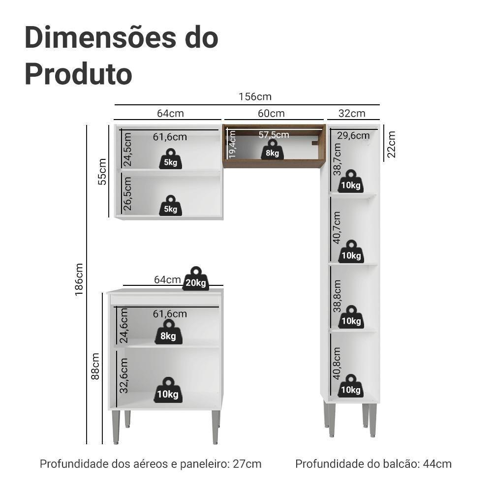 Armário De Cozinha Compacta 156 Cm Branco Emilly Madesa 02 - 3