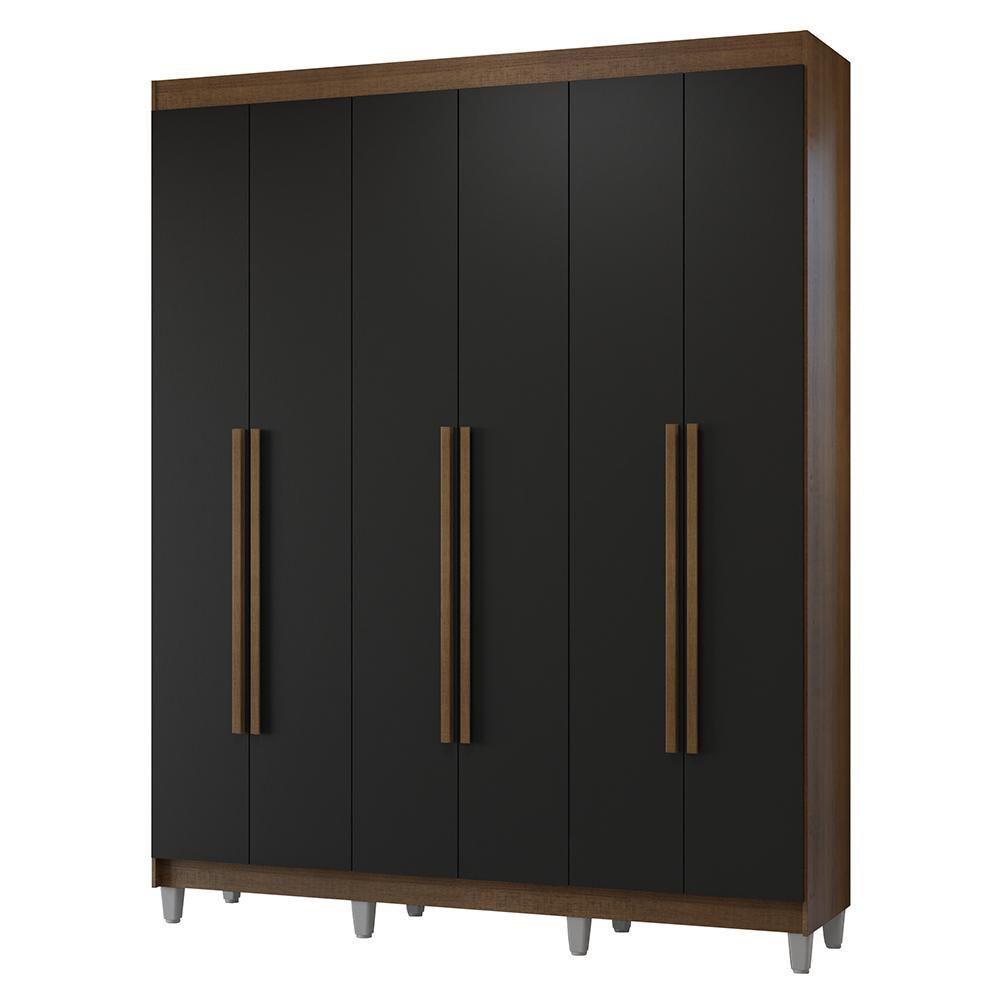 Guarda-roupa Casal Com Pés 6 Portas Batentes Rustic-preto-rustic Netuno Madesa - 2