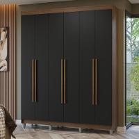 Guarda-roupa Casal Com Pés 6 Portas Batentes Rustic-preto-rustic Netuno Madesa - 1