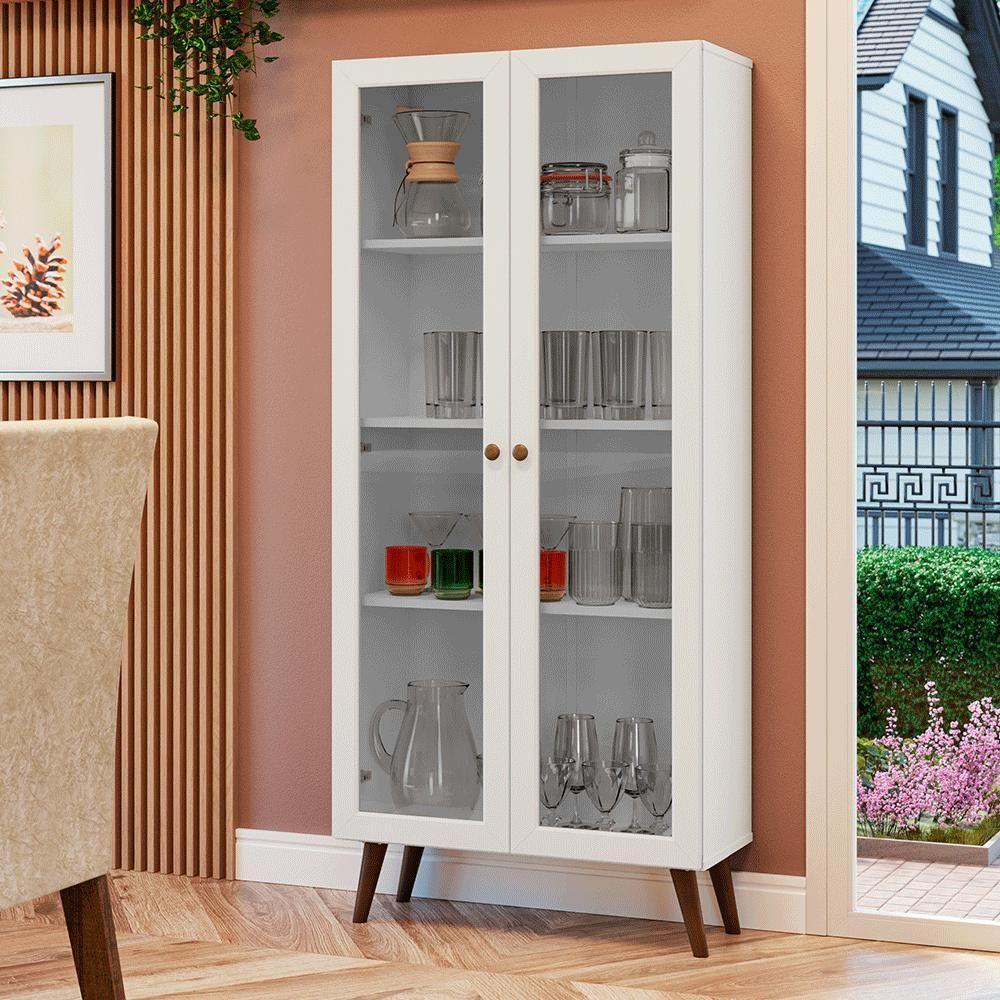 Cristaleira 70 Cm 2 Portas De Vidro Com Pés Cônicos Branco-rustic Vik Madesa - 1