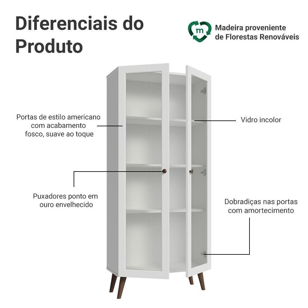 Cristaleira 70 Cm 2 Portas De Vidro Com Pés Cônicos Branco-rustic Vik Madesa - 4