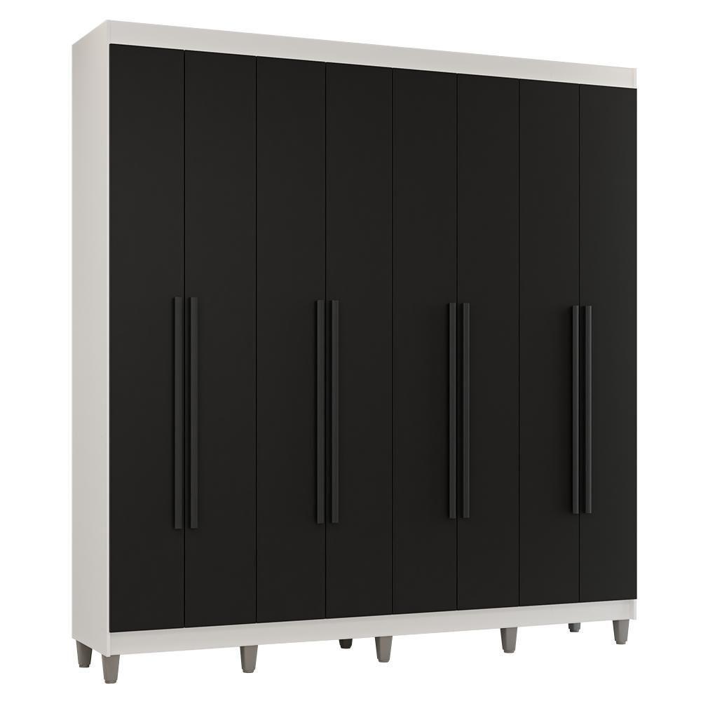Guarda-roupa Casal Com Pés 8 Portas Batentes Branco-preto-preto Venus Madesa - 2