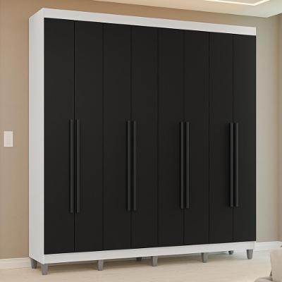 Guarda Roupa Casal Venus 8 Portas Batentes 4 Gavetas Branco-Preto-Preto