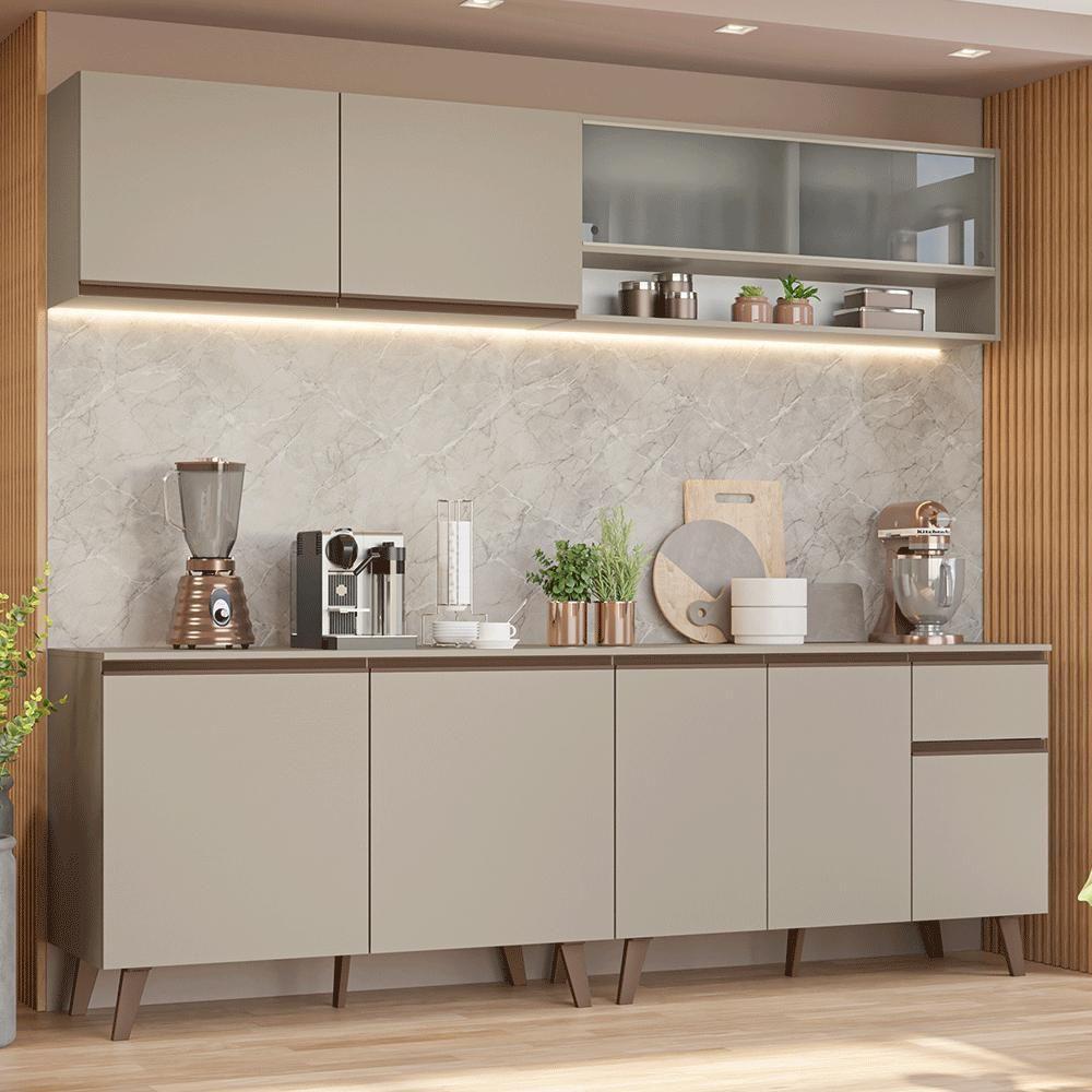 Armário De Cozinha Completa 240 Cm Nice Madesa 02 Crema - 1