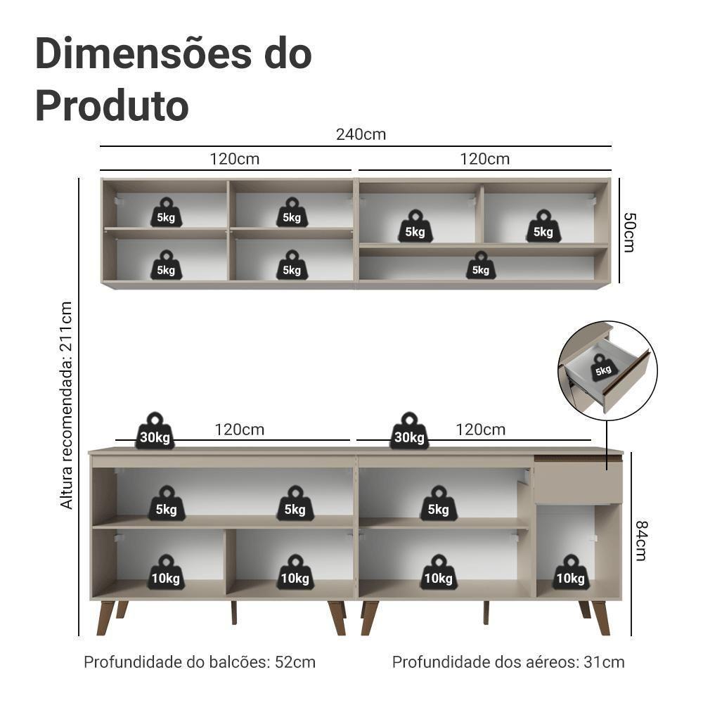 Armário De Cozinha Completa 240 Cm Nice Madesa 02 Crema - 3