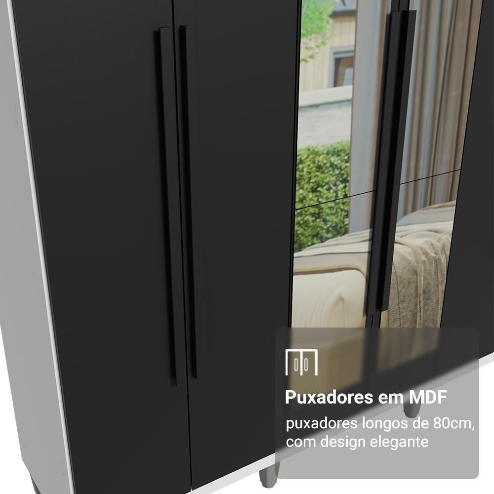 Guarda-roupa Casal Com Pés 6 Portas Batentes Com Espelho Branco-preto-preto Saturno Madesa - 6