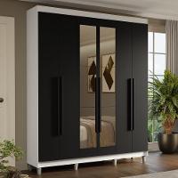 Guarda-roupa Casal Com Pés 6 Portas Batentes Com Espelho Branco-preto-preto Saturno Madesa - 1