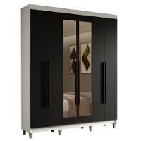 Guarda-roupa Casal Com Pés 6 Portas Batentes Com Espelho Branco-preto-preto Saturno Madesa - 2