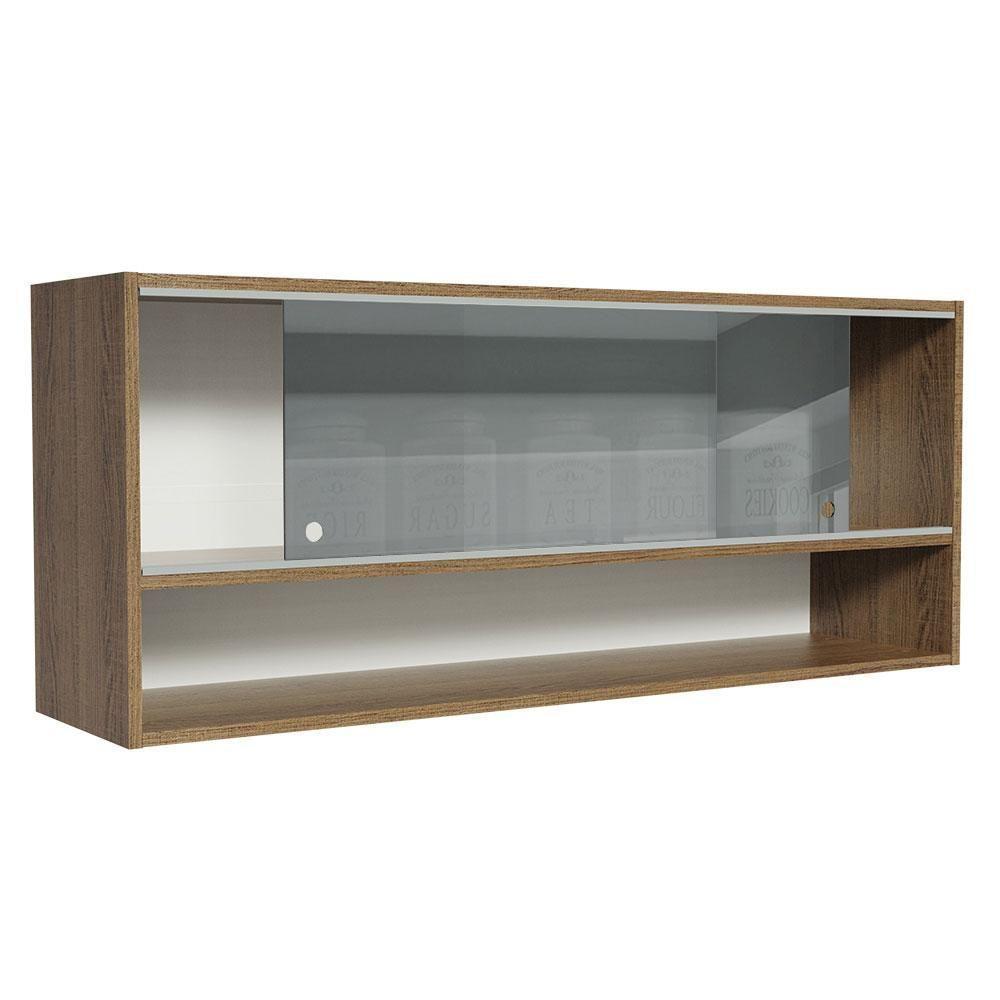 Armário Aéreo 120cm 2 Portas Correr Vidro Neutral 1 Nicho Rustic Para Cozinhas Glamy, Lux E Reims Madesa Rustic Rustic - 3