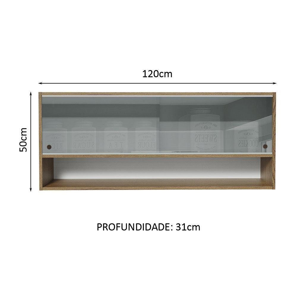 Armário Aéreo 120cm 2 Portas Correr Vidro Neutral 1 Nicho Rustic Para Cozinhas Glamy, Lux E Reims Madesa Rustic Rustic - 4