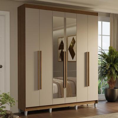 Guarda-roupa Casal Com Pés 6 Portas Batentes Com Espelho Rustic-crema-rustic Saturno Madesa